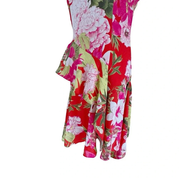 NWT Natori Peony Ruffled Asymmetrical Satin Dress Red Women’s 6 Elegant Lux - Picture 7 of 8